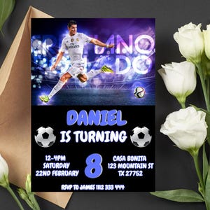 Invitation d'anniversaire modifiable de Cristiano Ronaldo, téléchargement immédiat/invitation numérique de partie de football/invitation d'anniversaire CR7/anniversaire de Ronaldo