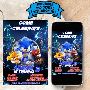 Faire-part d'anniversaire modifiable de Sonic le hérisson | Invitation Sonic numérique | Invitation Sonic imprimable | Invitation Ombre le hérisson