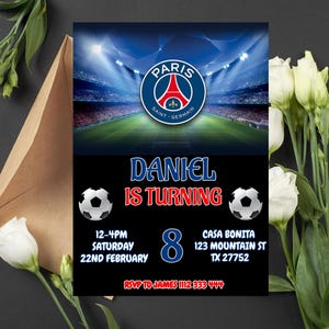 Faire-part d'anniversaire modifiable du Paris Saint-Germain FC/ Faire-part d'anniversaire du PSG/Le football Faire-part d'anniversaire du Paris Saint-Germain Le football/Paris Saint-Germain Le football modifiable