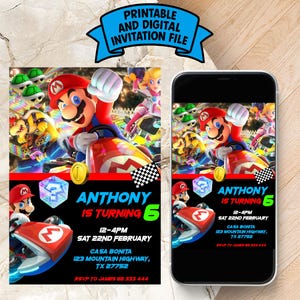 Convite de aniversário editável do Super Mario | Convite digital do Super Mario | Convite para impressão do Super Mario | Convite para download instantâneo do Mario
