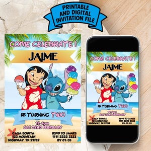 Faire-part d'anniversaire modifiable Lilo et Stitch | Invitation Lilo et Stitch imprimable | Invitation numérique Lilo et Stitch | Faire-part de broderie