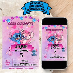 Faire-part d'anniversaire modifiable Lilo et Stitch | Invitation Lilo et Stitch imprimable | Invitation numérique Lilo et Stitch | Faire-part de broderie