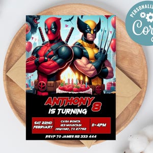 Editable Wolverine Birthday Invitation | Digital Wolverine Invitation | Digital Deadpool Invitation | Wolverine and Deadpool Invitation