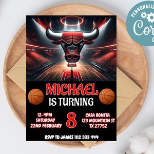 Editable Chicago Bulls Birthday Invitation | Digital Chicago Bulls Invitation | Chicago Bulls Birthday Card | Basketball Birthday Invite