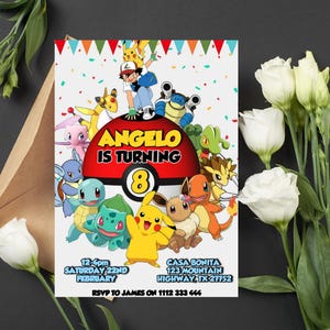 Bewerkbare Pokemon-verjaardagsuitnodiging | Digitale Pokemon-uitnodiging | Afdrukbare Pokemon-uitnodiging | Pokemon verjaardag uitnodiging direct downloaden