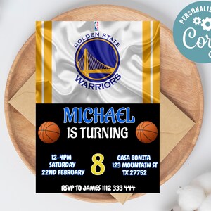Editable Golden State Warriors Birthday Invitation | Digital Golden State Warriors Invitation | Warriors Birthday Card | Basketball Invite