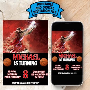 Editable Michael Jordan Birthday Invite | Michael Jordan Digital Invitation | Jordan Birthday Card | Bulls Birthday Invitation Template