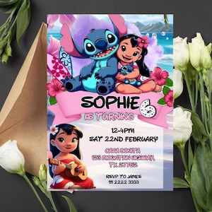 Invitación de cumpleaños editable de Lilo y Stitch, invitación imprimible de Lilo y Stitch, invitación digital de Lilo y Stitch, invitación de Stitch