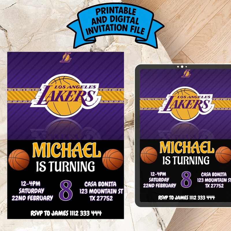 Lakers Birthday Party Invitation – Editable Template (Corjl Design)