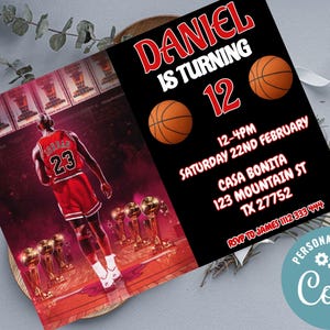 Editable Michael Jordan Birthday Invite | Michael Jordan Digital Invitation | Jordan Birthday Card | Bulls Birthday Invitation Template