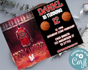 Editable Michael Jordan Birthday Invite | Michael Jordan Digital Invitation | Jordan Birthday Card | Bulls Birthday Invitation Template
