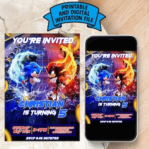 Convite de aniversário editável do Sonic, o ouriço | Convite digital do Sonic | Convite para impressão do Sonic | Convite do Shadow, o ouriço