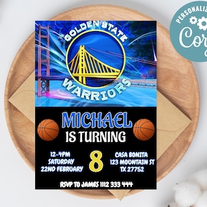 Editable Golden State Warriors Birthday Invitation | Digital Golden State Warriors Invitation | Warriors Birthday Card | Basketball Invite