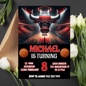 Editable Chicago Bulls Birthday Invitation | Digital Chicago Bulls Invitation | Chicago Bulls Birthday Card | Basketball Birthday Invite