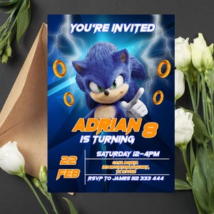 Faire-part d'anniversaire modifiable de Sonic le hérisson | Invitation Sonic numérique | Invitation Sonic imprimable | Invitation Ombre le hérisson
