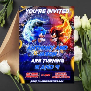 Faire-part d'anniversaire modifiable Sonic The Hedgehog | Invitation Sonic numérique | Invitation Sonic imprimable | Invitation Shadow le hérisson