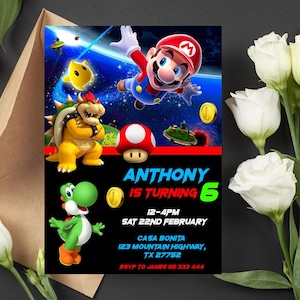 Convite de aniversário editável do Super Mario | Convite digital do Super Mario | Convite para impressão do Super Mario | Convite para download instantâneo do Mario