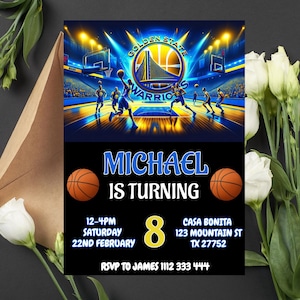 Editable Golden State Warriors Birthday Invitation | Digital Golden State Warriors Invitation | Warriors Birthday Card | Basketball Invite