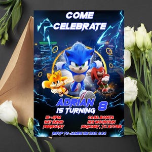 Faire-part d'anniversaire modifiable de Sonic le hérisson | Invitation Sonic numérique | Invitation Sonic imprimable | Invitation Ombre le hérisson