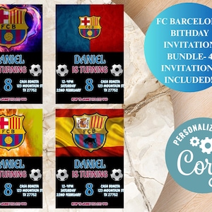 Lot de 4 invitations modifiables pour le FC Barcelone