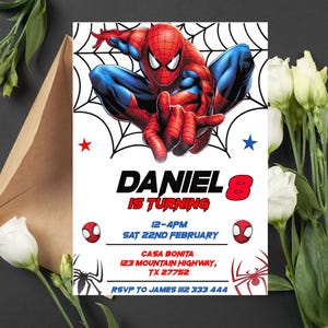 Faire-part d'anniversaire Spiderman modifiable | Invitation numérique Spiderman | Invitation Spiderman imprimable | Invitation téléchargement instantané Spiderman