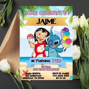 Faire-part d'anniversaire modifiable Lilo et Stitch | Invitation Lilo et Stitch imprimable | Invitation numérique Lilo et Stitch | Faire-part de broderie