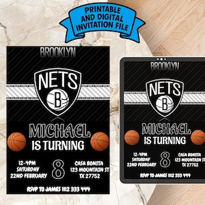 Editable Brooklyn Nets Birthday Invitation | Digital Brooklyn Nets Invitation | Brooklyn Nets Birthday Card | Basketball Invitation