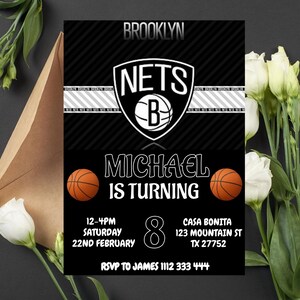 Editable Brooklyn Nets Birthday Invitation | Digital Brooklyn Nets Invitation | Brooklyn Nets Birthday Card | Basketball Invitation
