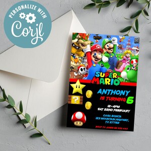 Bearbeitbare Super Mario Geburtstagseinladung | Digital Super Mario Einladung | Druckbare Super Mario Einladung | Mario Instant Download einladen