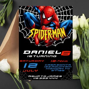編集可能なスパイダーマン誕生日招待状 | デジタルスパイダーマン招待状 | 印刷可能なスパイダーマン招待状 | スパイダーマン即時ダウンロード招待状