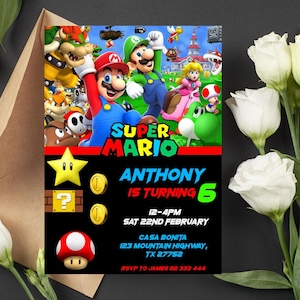 Bearbeitbare Super Mario Geburtstagseinladung | Digital Super Mario Einladung | Druckbare Super Mario Einladung | Mario Instant Download einladen