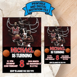 Editable Michael Jordan Birthday Invite | Michael Jordan Digital Invitation | Jordan Birthday Card | Bulls Birthday Invitation Template