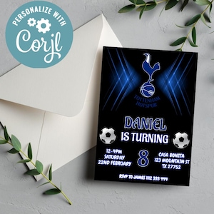 Bearbeitbare Tottenham FC-Geburtstagseinladung, Fußballparty-Digitaleinladung, Champs-League-Thema, Tottenham Hotspur FC-Geburtstagseinladung