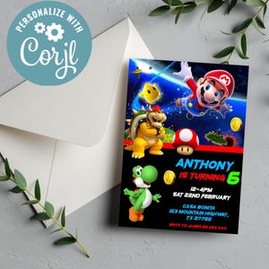 Bearbeitbare Super Mario Geburtstagseinladung | Digital Super Mario Einladung | Druckbare Super Mario Einladung | Mario Instant Download einladen