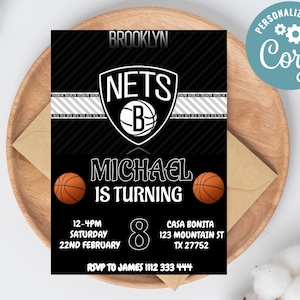 Editable Brooklyn Nets Birthday Invitation | Digital Brooklyn Nets Invitation | Brooklyn Nets Birthday Card | Basketball Invitation