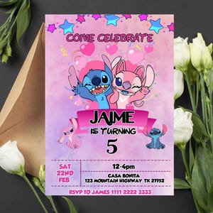 Faire-part d'anniversaire modifiable Lilo et Stitch | Invitation Lilo et Stitch imprimable | Invitation numérique Lilo et Stitch | Faire-part de broderie