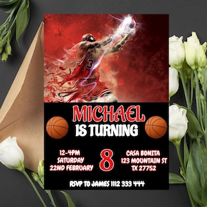Editable Michael Jordan Birthday Invite | Michael Jordan Digital Invitation | Jordan Birthday Card | Bulls Birthday Invitation Template