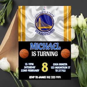 Editable Golden State Warriors Birthday Invitation | Digital Golden State Warriors Invitation | Warriors Birthday Card | Basketball Invite