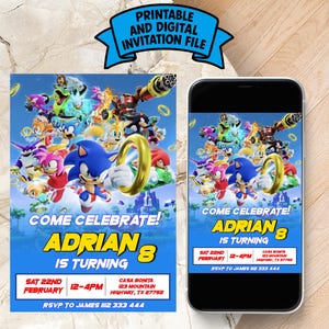 Faire-part d'anniversaire modifiable de Sonic le hérisson | Invitation Sonic numérique | Invitation Sonic imprimable | Invitation Ombre le hérisson