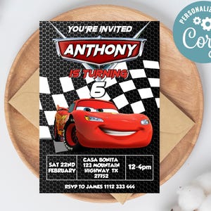 Editable Lightning McQueen Birthday Invitation | Printable Lightning Mcqueen Birthday Invite | Digital Lightning McQueen Birthday invitate