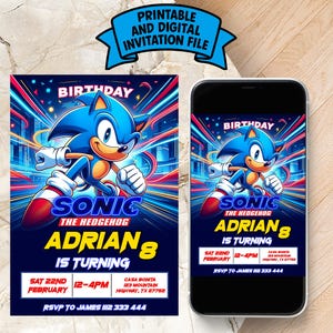 Faire-part d'anniversaire modifiable de Sonic le hérisson | Invitation Sonic numérique | Invitation Sonic imprimable | Invitation Ombre le hérisson