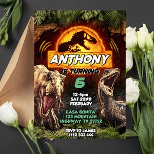 Invitación de cumpleaños editable de Jurassic Park / Invitación digital de dinosaurios / Invitación imprimible de dinosaurios / Invitación de descarga instantánea de dinosaurios