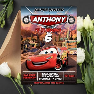 Editable Lightning McQueen Birthday Invitation | Printable Lightning Mcqueen Birthday Invite | Digital Lightning McQueen Birthday invitate
