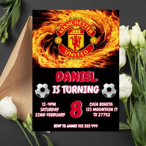 Editable Manchester United Birthday Invitation | Manchester United Digital Invitation | Manchester Utd Football Birthday Invitation