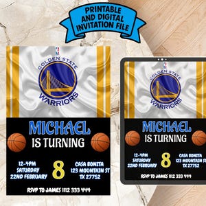 Editable Golden State Warriors Birthday Invitation | Digital Golden State Warriors Invitation | Warriors Birthday Card | Basketball Invite