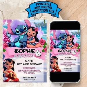 Faire-part d'anniversaire modifiable Lilo et Stitch | Invitation Lilo et Stitch imprimable | Invitation numérique Lilo et Stitch | Faire-part de broderie
