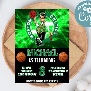 Editable Boston Celtics Birthday Invitation | Digital Boston Celtics Invitation | Boston Celtics Birthday Card | Basketball Birthday Invite