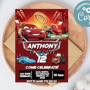 Editable Lightning McQueen Birthday Invitation | Printable Lightning Mcqueen Birthday Invite | Digital Lightning McQueen Birthday invitate