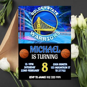Editable Golden State Warriors Birthday Invitation | Digital Golden State Warriors Invitation | Warriors Birthday Card | Basketball Invite