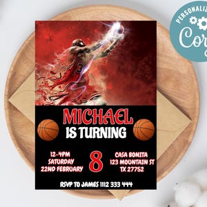 Editable Michael Jordan Birthday Invite | Michael Jordan Digital Invitation | Jordan Birthday Card | Bulls Birthday Invitation Template
